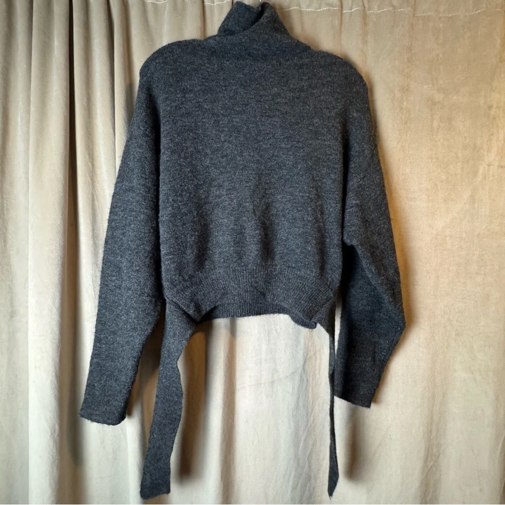 ARITZIA‎ WILFRED Lorin Tie Alpaca Blend Charcoal Turtleneck Sweater Sz Small